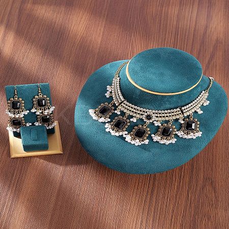Rectangle Alloy Glass Choker Necklace & Earrings Sets for Women FS-WG507E8-05-1