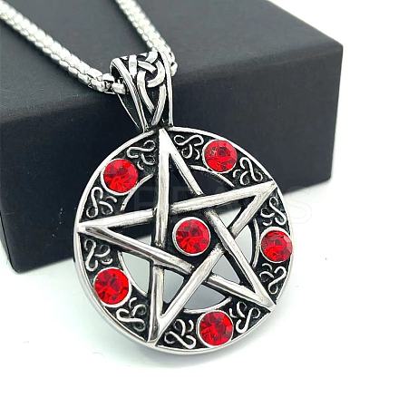 Stainless Steel Ruby Rhinestone Star Pendant Necklaces for Unisex RH8338-1