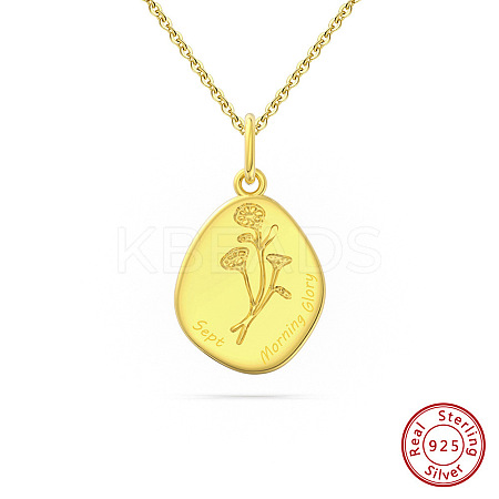 Birth Flower Style 925 Sterling Silver Pendant Necklaces STER-M116-05L-G-1
