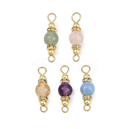 5Pcs 5 Styles Natural Green Aventurine & Rose Quartz & Amethyst & Dyed White Jade & Citrine Round Connector Charms PALLOY-JF04362-1