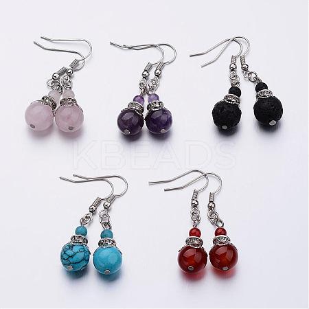 Natural & Synthetic Mixed Stone Bead Dangle Earrings EJEW-JE02144-1