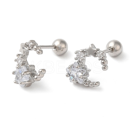 Star Brass Micro Pave Clear Cubic Zirconia Cartilage Earrings EJEW-L289-01P-01-1