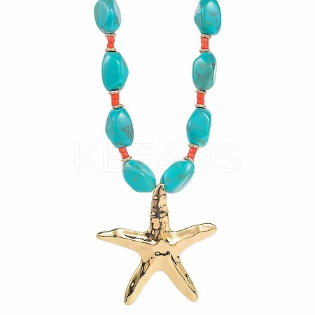 Ocean Alloy Starfish Pendant Resin Nuggets Beaded Necklaces for Women WG3D01A-03-1