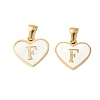 304 Stainless Steel Pave Natural White Shell Heart with Initial Slice Pendants STAS-R168-25G-F-1