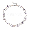 Natural Amethyst Chip & Glass & 304 Stainless Steel Handmade Link Chain Double Layer Necklaces for Women NJEW-JN05363-01-4