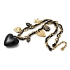 304 Stainless Steel & Acrylic Black Heart Pendant Bib Necklaces for Women NJEW-A063-04G-3