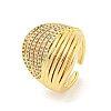 Rack Plating Brass Micro Pave Clear Cubic Zirconia Wide Cuff Rings for Women RJEW-C103-09G-1