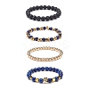4Pcs 4 Style Natural Lava Rock & Lapis Lazuli(Dyed) & Synthetic Hematite Stretch Bracelets Set with Alloy Shell Beaded BJEW-JB08738-1