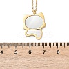 304 Stainless Steel Pave Natural White Shell Cute Cat Shaped Pendant Necklaces for Women NJEW-F339-01G-3