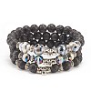 3Pcs 3 Style Natural Lava Rock & Tibetan Agate Stretch Bracelet with Alloy Tube Beaded BJEW-JB08322-1