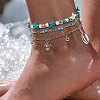 Synthetic Turquoise Beads Multi-strand Anklet AJEW-SW00008-5