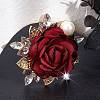 Cloth Rose with Crystal Rhinestone Brooch Pin JEWB-WH0028-12LG-4