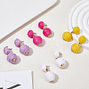 4 Pairs 4 Colors Raffia Grass Braided Round Dangle Stud Earrings with Iron Pins for Women EJEW-FI0002-27-5