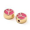 Flat Round with Peace Sign Brass Enamel Beads KK-G419-05G-02-3