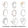 ANATTASOUL 9Pcs 9 Style Heart & Teardrop & Bat Brass & Alloy Open Cuff Rings Set RJEW-AN0001-17-7