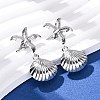 304 Stainless Steel Shell Shape with Starfish Dangle Stud Earrings EJEW-Z135-02P-01-2