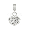 Brass Clear Cubic Zirconia Heart European Dangle Charms KK-Z090-04P-1