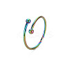 Rainbow Color 304 Stainless Steel Double Beaded Thin Open Cuff Rings RJEW-N038-048M-3