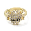 Real 18K Gold Plated Brass Pave Cubic Zirconia Adjustable Rings RJEW-M170-05G-01-2