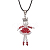 2Pcs 2 Colors Alloy Glass Beaded Christmas Doll Pendant Necklaces NJEW-MZ00135-4