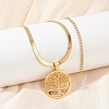Tree of Life & Evil Eye 201 Stainless Steel Herringbone Chains Pendant Necklaces NJEW-K253-34G-2