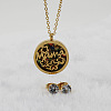 Mother's Day Flat Round with Flower & Word Mama Stainless Steel with Cubic Zirconia Pendant Necklaces & Stud Earring Sets WG8ED63-02-2