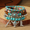 5Pcs Synthetic Turquoise & CCB & Wood & Polymer Clay Beaded Stretch Bracelets FS-WGC8DBE-12-1