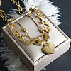 304 Stainless Steel Hollow Heart Pendant Double Layer Necklaces for Women NJEW-F341-01G-1