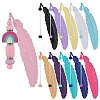 11Pcs 11 Colors Spray Printed Alloy Feather Pendant Bookmarks AJEW-SZ0002-64-1