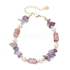 Natural Amethyst Chip & Rhodonite Column & Shell Pearl Beaded Bracelets for Women BJEW-JB12910-2