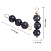 10Pcs Triple Natural Obsidian Round Beaded Connector Charms PALLOY-SW00003-11-2