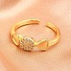 Brass Micro Pave Cubic Zirconia Cuff Rings for Women RJEW-Z113-19-5