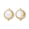 Brass Micro Pave Cubic Zirconia Flat Round with Moon Face Connector Charms KK-U070-07G-1