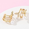 Fishtail Brass Micro Pave Clear Cubic Zirconia Cuff Earrings EJEW-Z111-04G-01-3