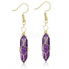 Amethyst Hexagon Handmade Copper Wire Wrapped Earrings Natural Stone Column Earrings ND6138-3-1