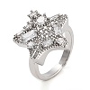 Rack Plating Brass Micro Pave Cubic Zirconia Star Open Cuff Rings for Women RJEW-C080-08P-1