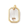 Brass Pave Natural White Shell Hollow Heart Rectangle Charms with Jump Rings KK-S522-16G-1