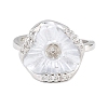 Flower Brass Micro Pave Cubic Zirconia & Enamel Cuff Ring Settings KK-CBAC351-06P-01-1