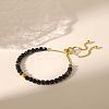 Adjustable Natural Round Black Agate Beads Slider Bracelets LF2079-1-1