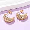 Brass Micro Pave Clear Cubic Zirconia C-Shaped with Oval Stud Earrings EJEW-B153-17G-01-2