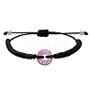 Synthetic Cherry Quartz Glass Donut Braided Bead Bracelet BJEW-SW00047-07-1