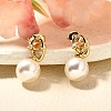 Round Brass Micro Pave Cubic Zirconia & ABS Plastic Pearl Dangle Stud Earrings EJEW-C126-06G-1