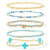 5Pcs 5 Styles Brass & Resin Beads Stretch Bracelets FP8271-6-1