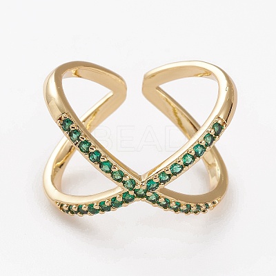 Brass Micro Pave Cubic Zirconia Cuff Rings LS-RJEW-C101-13G-E-1