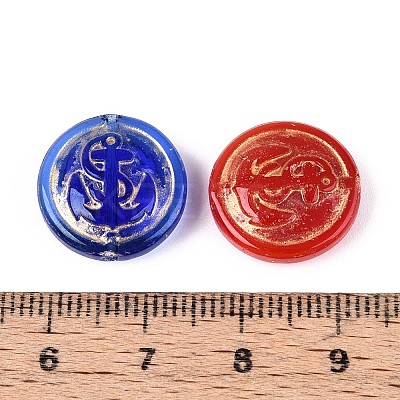 Flat Round with Sea Anchor Glass Beads GLAA-T025-63M-1