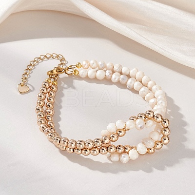 Natural Pearl & Synthetic Non-magnetic Hematite Beaded Bracelets for Women BJEW-JB13364-02-1