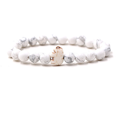 Synthetic Howlite & Turquoise Beads Stretch Bracelets for Men Women QO0012-7-1