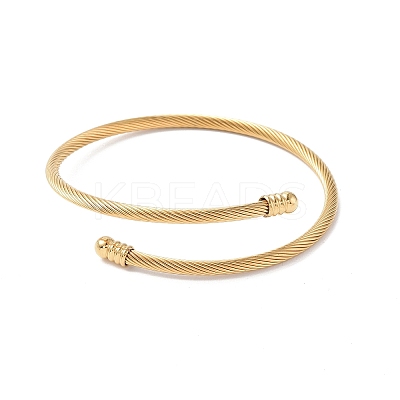 PVD Vacuum Plating 304 Stainless Steel Open Cuff Bangle with Oval Beaded X1-BJEW-C031-01G-1