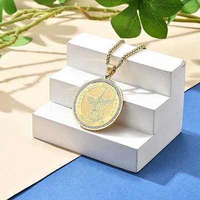 201 Stainless Steel Rhinestone Pendant Necklaces for Women LS-NJEW-U021-02G-1