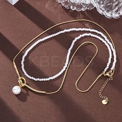 304 Stainless Steel Double Layered Necklaces NJEW-R026-28G-1
